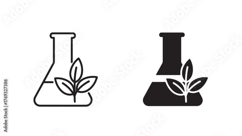 Erlenmeyer flask and leaves botanical illustration perfect for design on transparent background silhouette