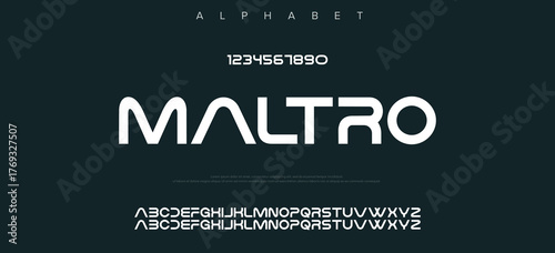 Technology font, digital cyber alphabet made sport style, letters A, B, C, D, E, F, G, H, I, J, K, L, M, N, O, P, Q, R, S, T, U, V, W, X, Y, Z and numerals 0, 1, 2, 3, 4, 5, 6, 7, 8, 9.