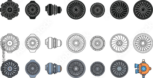 Collection of different styles of turbine icons for your project