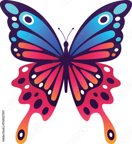 colorful butterfly vector illustration,  Abstract digital vivid butterfly isolated on white background. Vector illustration in polygon