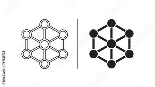 Geometric hexagon shapes with line connections on transparent background silhouette