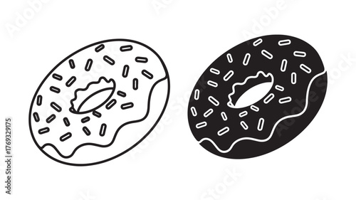 Two delicious donuts with sprinkles black and white on transparent background silhouette