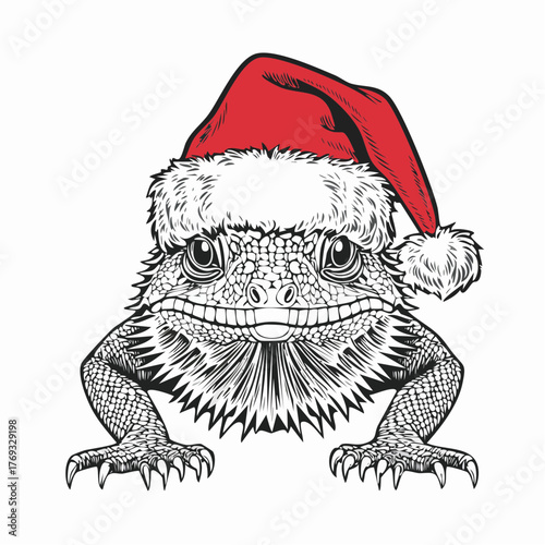Bearded Dragon Christmas Santa Hat Lizard Vector Illustration
