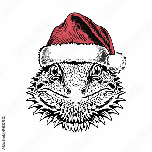 Bearded Dragon Santa Hat, Christmas Lizard Illustration