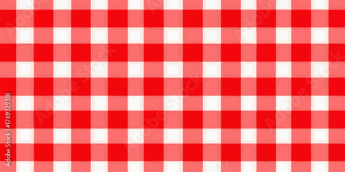 Classic red and white gingham checkered pattern fabric texture background for picnic or country style design