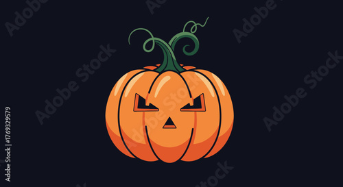 Cartoonish illustration of a halloween pumpkin with an evil expression for festive design