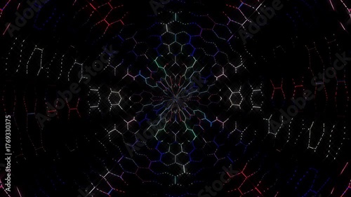 3D animation beautiful video colorful abstract bright light energy 4K of smooth lines waves glittering light effect on round shape in center, black background