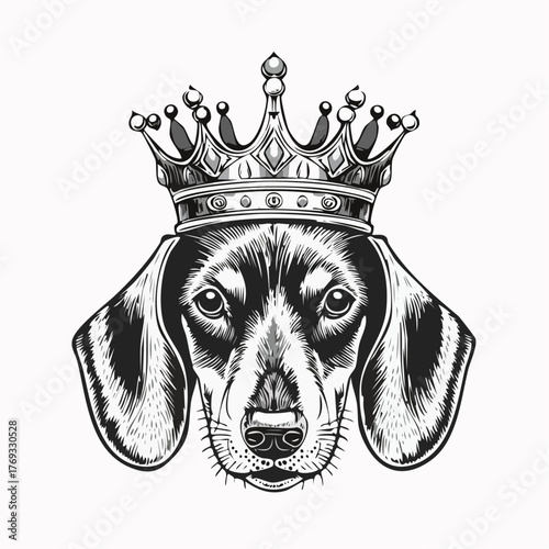 Dachshund Dog with Crown Vector Illustration, Pet Royalty