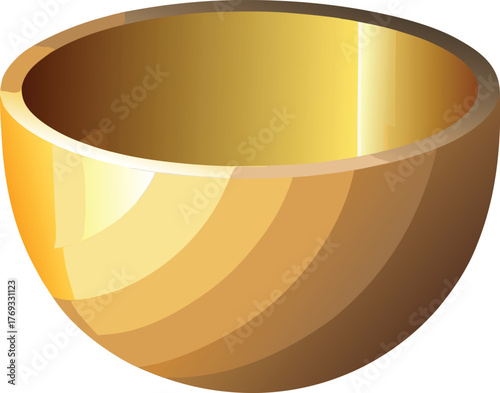 Golden Hemispherical Bowl – Shiny Metallic Surface with Reflective Gradient Vector Illustration