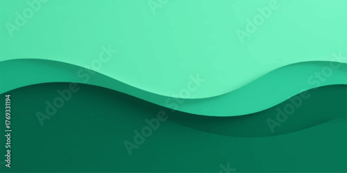 Abstract flowing waves of green paper layers creating a modern and organic background design with subtle shadows
