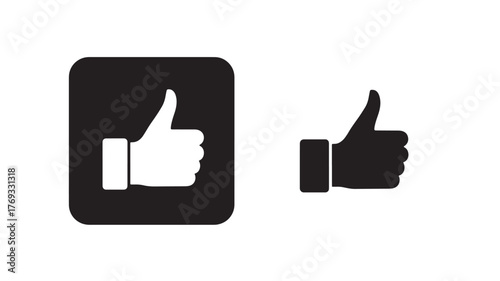Two black thumbs up icons one in a square on transparent background silhouette