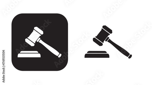 Black gavel and sound block icon set on transparent background silhouette