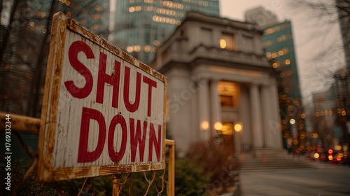 Weathered closure notice displays prominent red lettering against an urban background