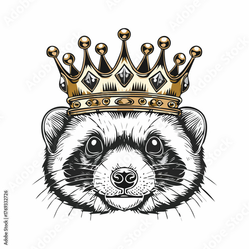 Ferret with Crown Vector Illustration, Kingly Animal Design