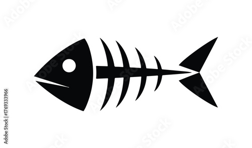 Stylized black fish skeleton graphic on a white background
