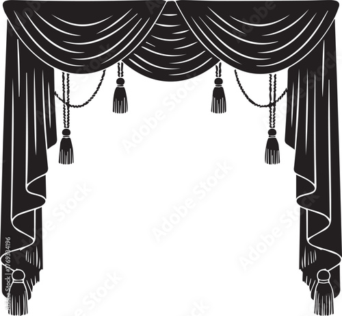 Elegant black draped curtains with tassels classic window dressing for a luxurious ambiance silhouette