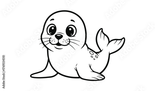 Cute cartoon baby seal illustration for coloring pages