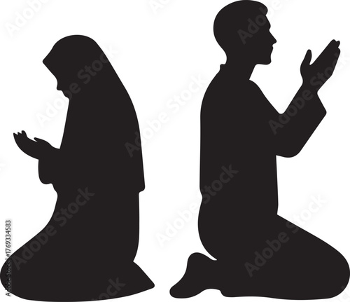 Silhouettes of a muslim couple praying together in unity and faith silhouette