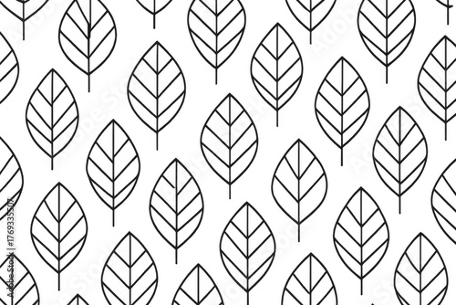 Repeating leaves line art seamless pattern on transparent background