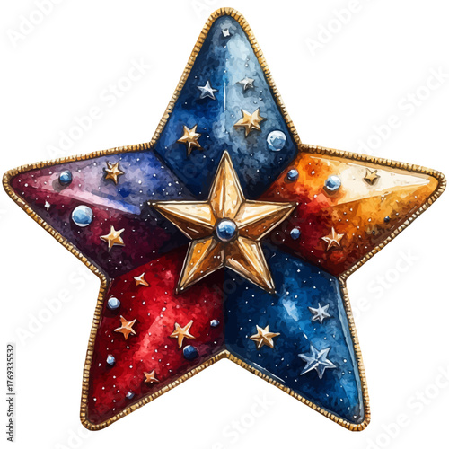 Star Brooch, watercolor illustration vector, isolated on a white background.