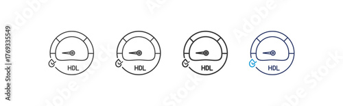 collection of low hdl cholesterol icon set illustrations, diagnosis, metabolic syndrome problems, with different line thickness and color variations on a white background