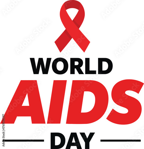 World AIDS Day logo featuring a red ribbon and bold text.
