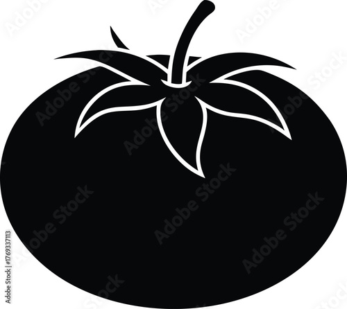 Ripe tomato vegetable silhouette. Natural farm food ingredient vector icon.