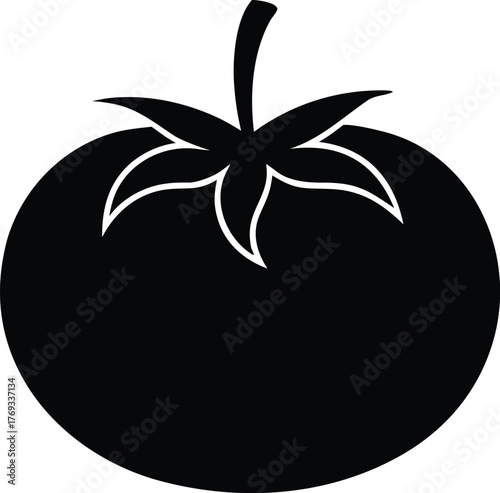 Ripe tomato vegetable silhouette. Natural farm food ingredient vector icon.
