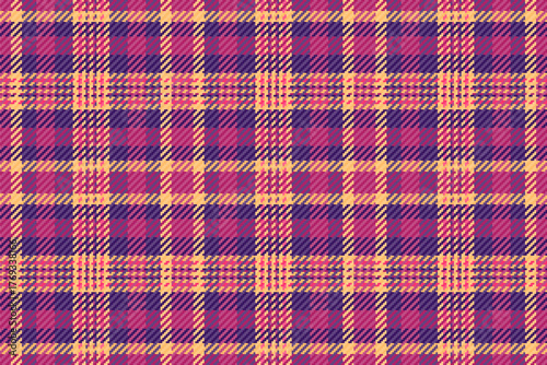 Many fabric seamless vector, covering texture pattern plaid. Paper tartan background check textile in violet and pink colors.
