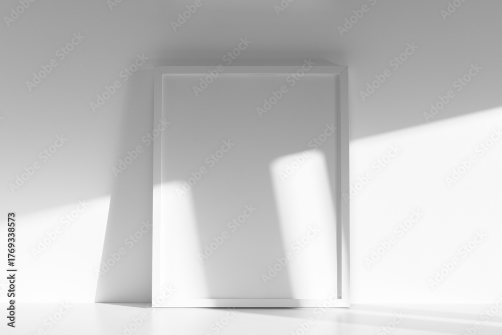 Fototapeta premium White frame mockup, shadow overlay, direct sunlight