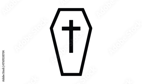 Simple outline of a coffin with a cross symbol