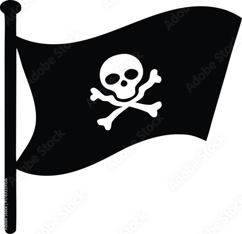 Pirate flag symbol silhouette. Sea adventure or danger vector graphic.