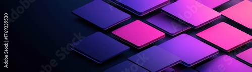 Abstract geometric background with 3D rendered rhomboid shapes in shades of pink and purple