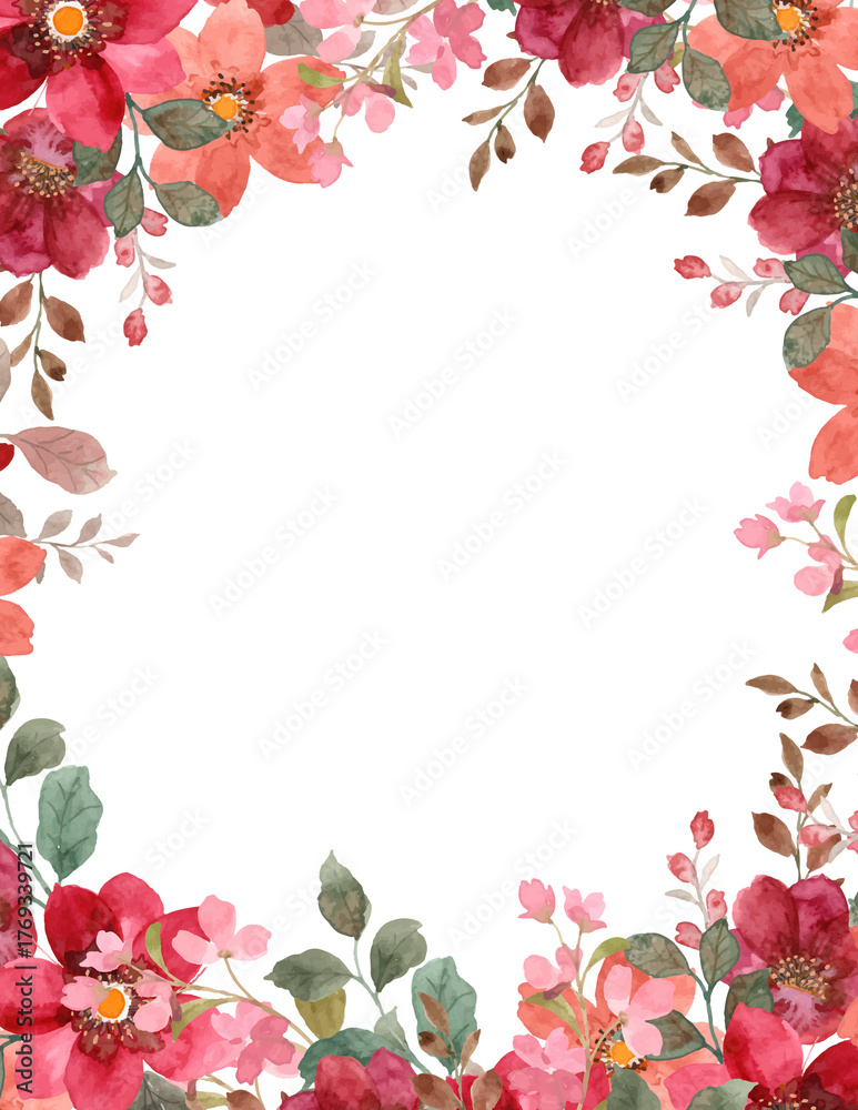 Fototapeta premium Pink and Red Delicate Watercolor Frame Background