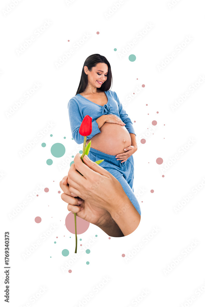 Fototapeta premium Composite collage picture image of&nbsp;lovely yougn female pregnant mother day congratulation&nbsp;holiday fantasy billboard comics zine minimal