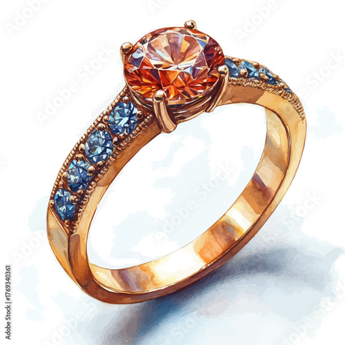 watercolor of Solitaire Ring, vector, isolated on a white background.