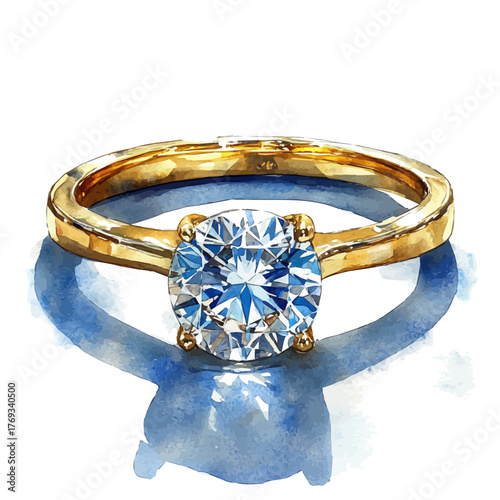 watercolor vector of Solitaire Ring, isolated on a white background.