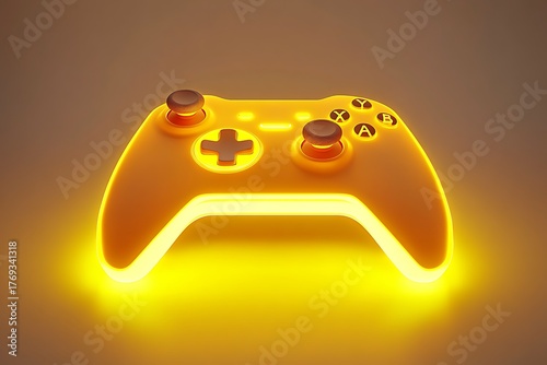 Glowing yellow video game controller on a dark background