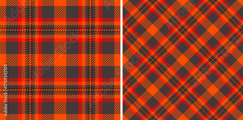 Vector textile texture of seamless plaid pattern with a check fabric background tartan. Set in halloween colors. Chic home decor ideas.