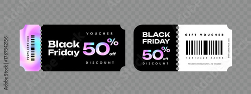 Black Friday coupon. Holographic discount offer vector illustation