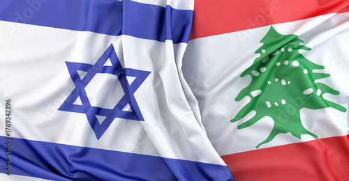 Flags of Israel and Lebanon. 3D Rendering