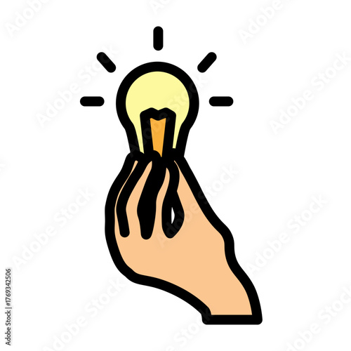 Hand With Lightbulb Vector Filled Icon Design