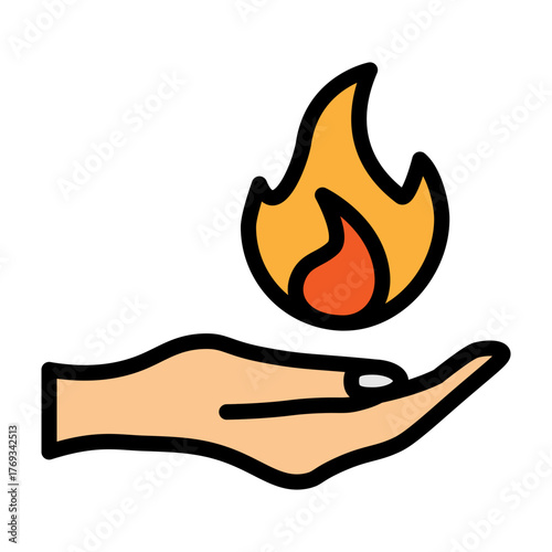 Hand on Fire Vector Filled Icon Design
