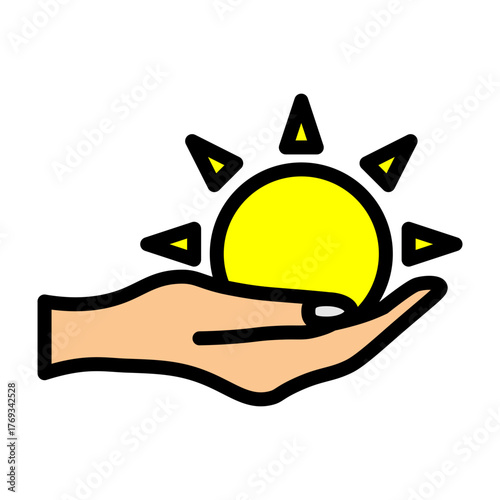 Hand With Sun Vector Filled Icon Design