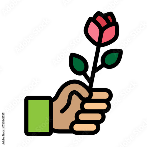Hand With Flower Vector Filled Icon Design
