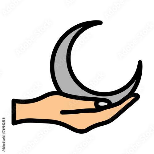 Hand With Moon Vector Filled Icon Design