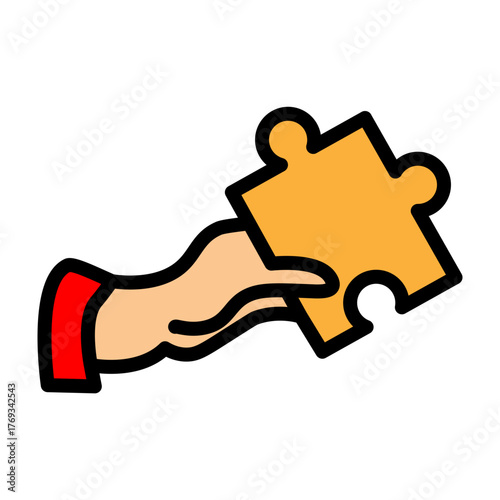 Hand With Puzzle Piece Vector Filled Icon Design