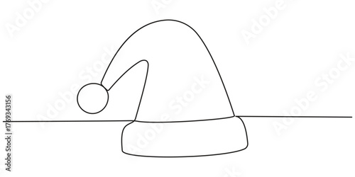 One continuous line drawing of christmas Santa Claus hat. Christmas or New Year concept eps 10. Vector illustration