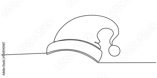 Santa Claus hat continuous one line drawing. Single line art Santa Claus hat. Christmas or New Year concept, Winter hat black icon, Santa hats outline, Continuous one line drawing vector illustration