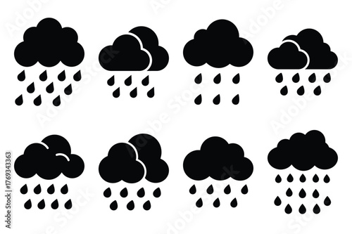 rain silhouette vector illustration icon set
